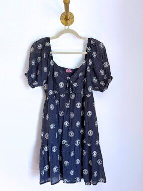 Mi Ami for Francesca’s M Blue Floral Mini Dress 💙 | Puff Sleeve Babydoll Cottag